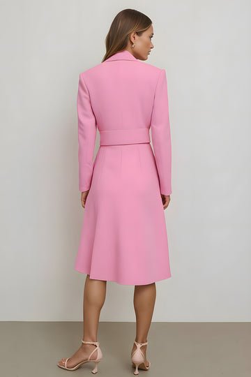 Pink Notched Lapel Sheath Midi Work Dress